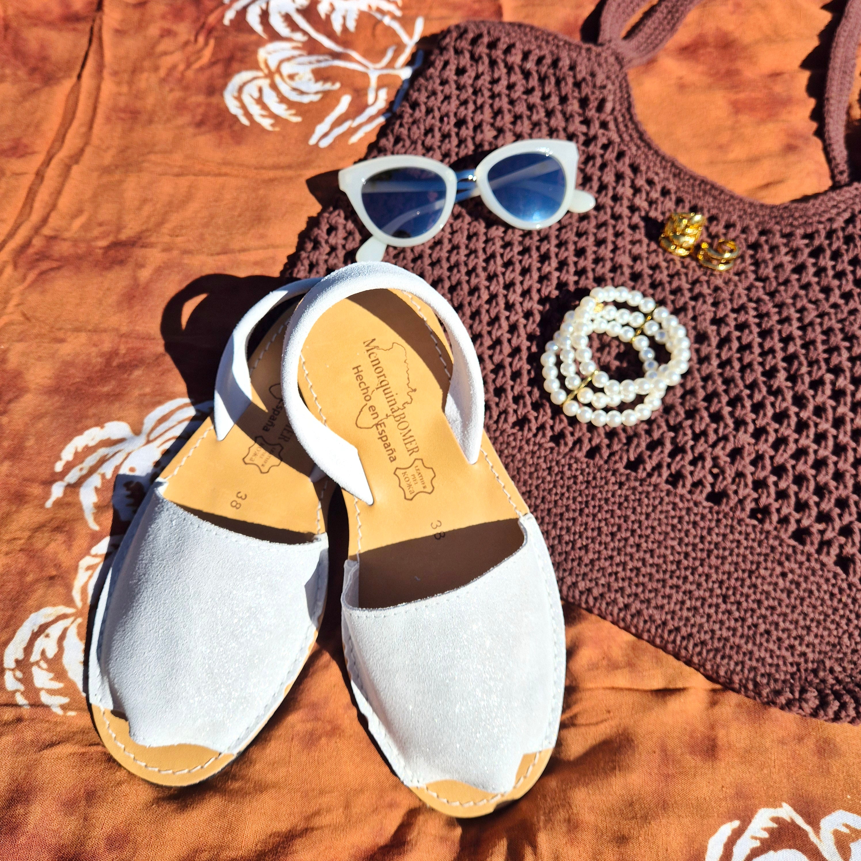 Menorcan Sandals - Glitter Suede White