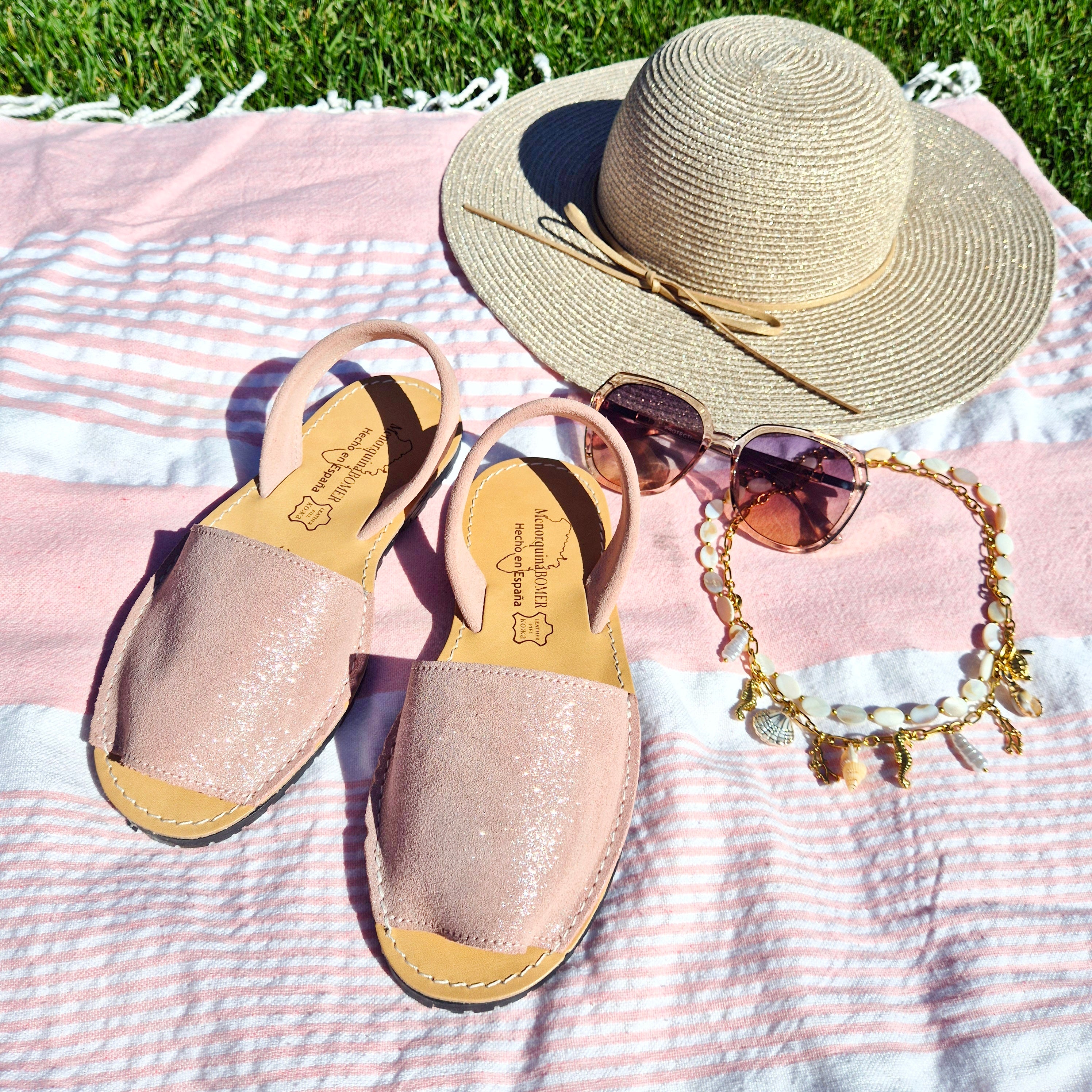 Minorcan sandals - Pink Glitter Suede