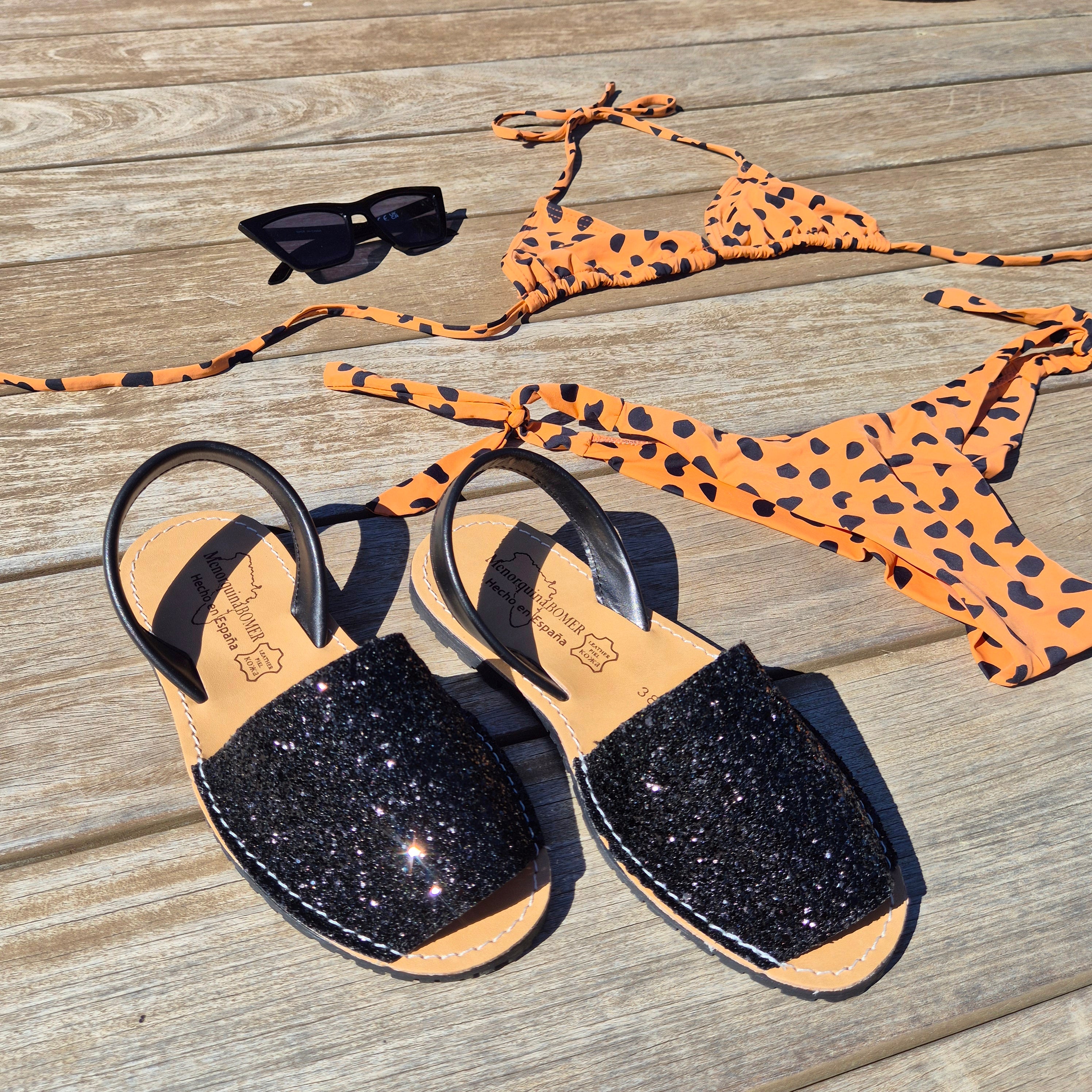 Minorcan sandals - Black Glitter