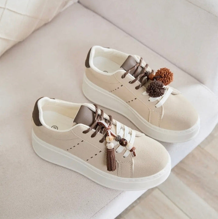 Baskets à double lacets & Charms - Beige