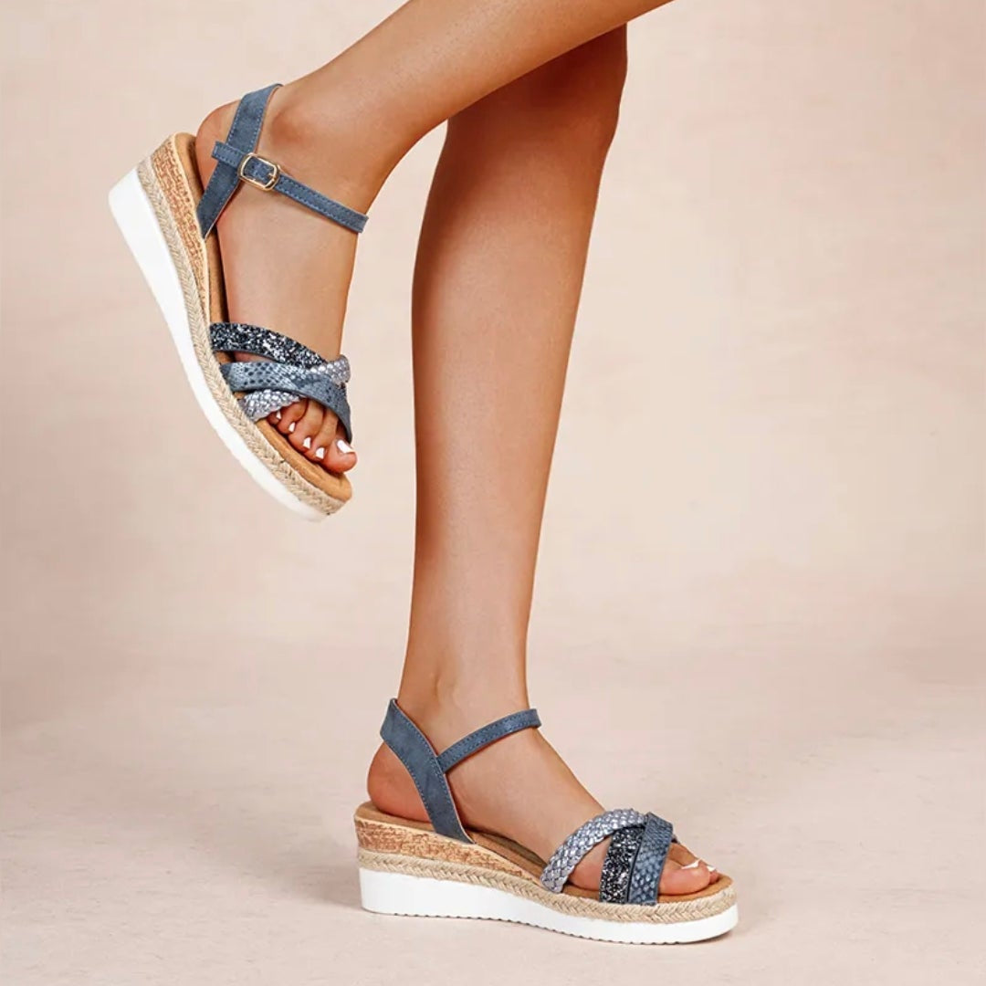 Compensées croisées glitter - Bleu