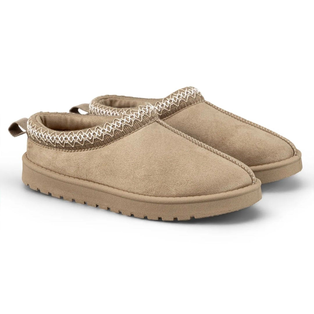 Mules brodées - Taupe