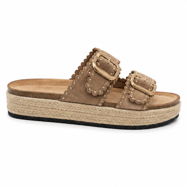 Sandales double brides à plateforme - Marron