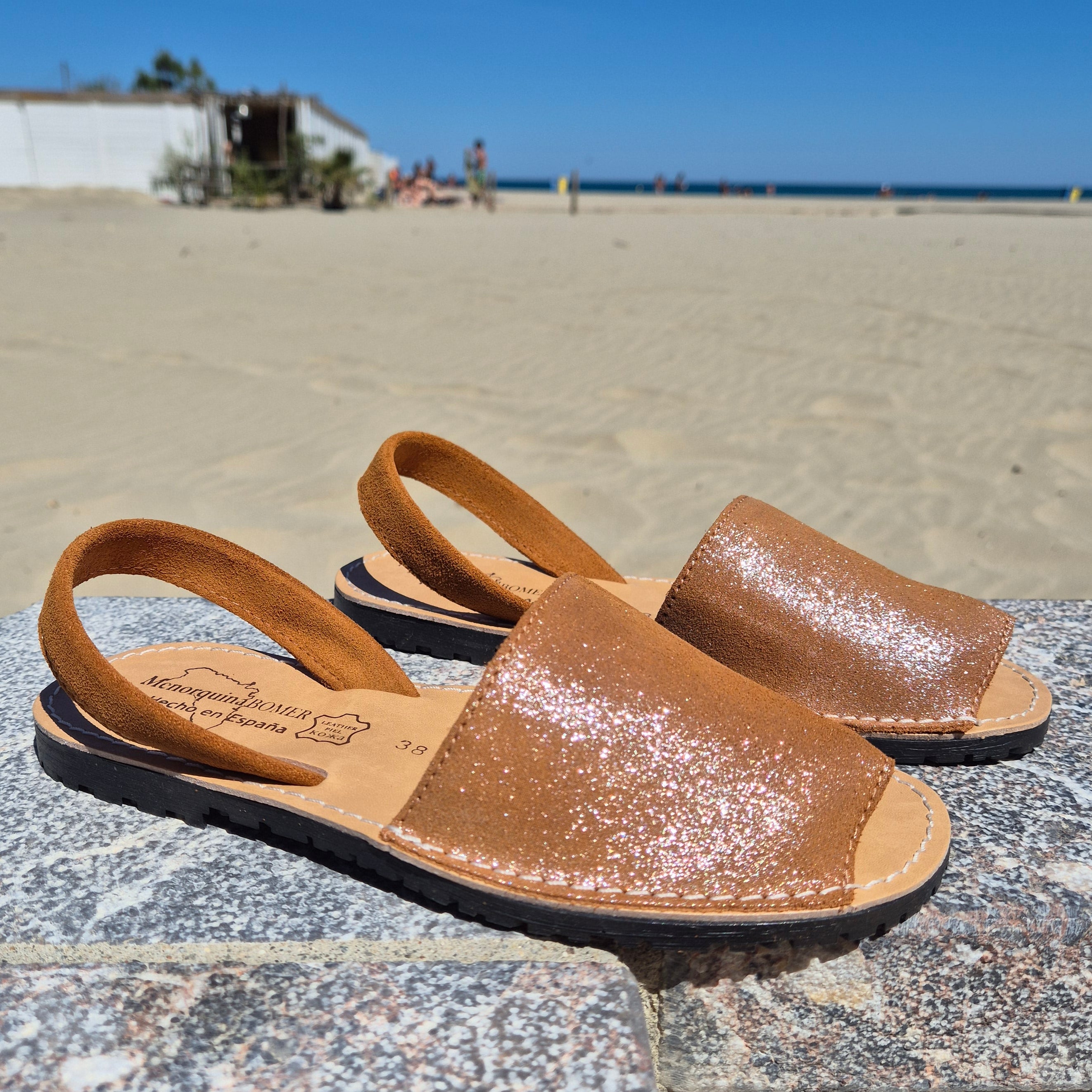 Minorquines - Serraje Glitter camel