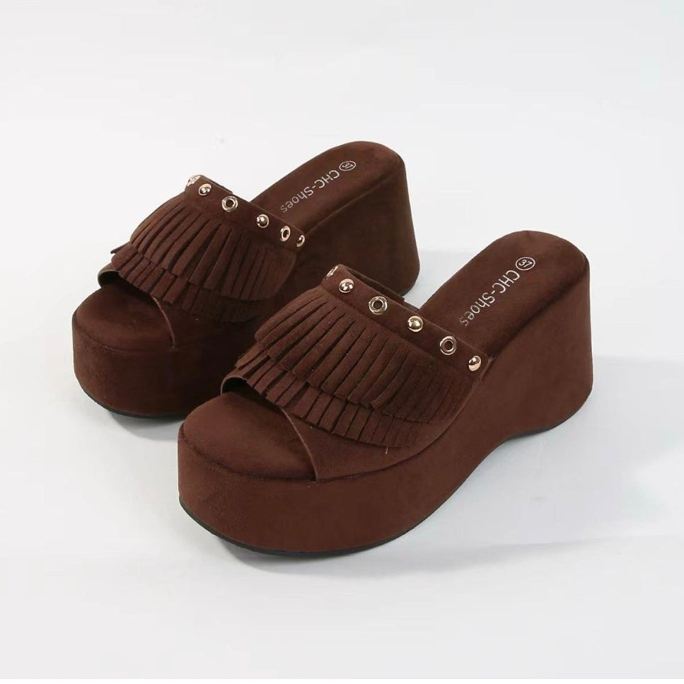 Mules compensées - Chocolat