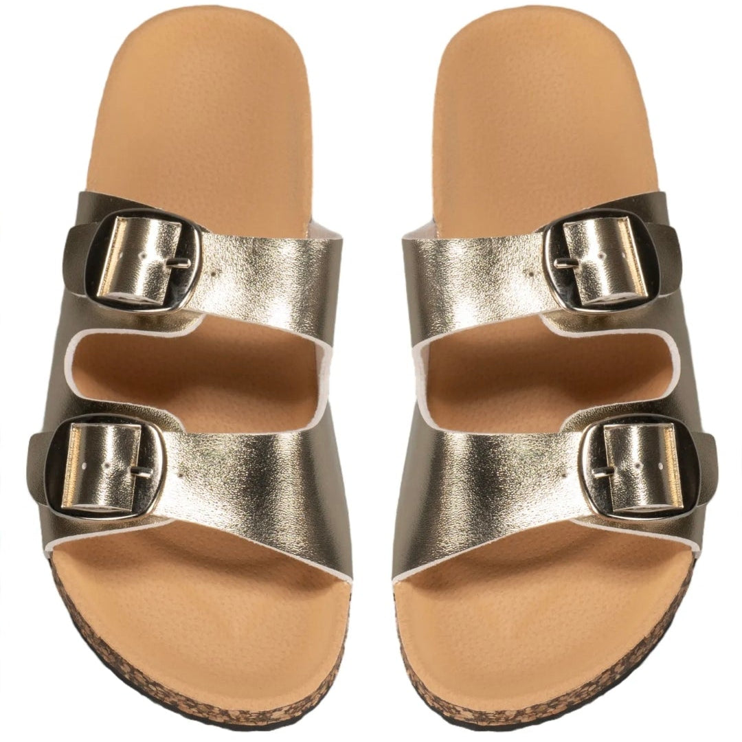 Sandales double brides - Doré
